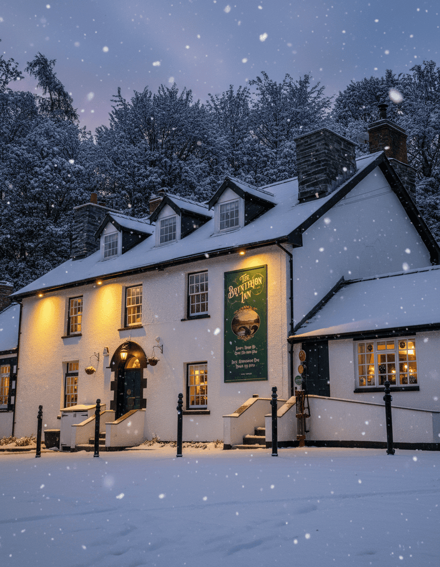 The Bryntirion Inn in winter snow